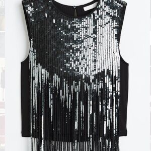 H&M Sequin Fringe Sleeveless Top - Black